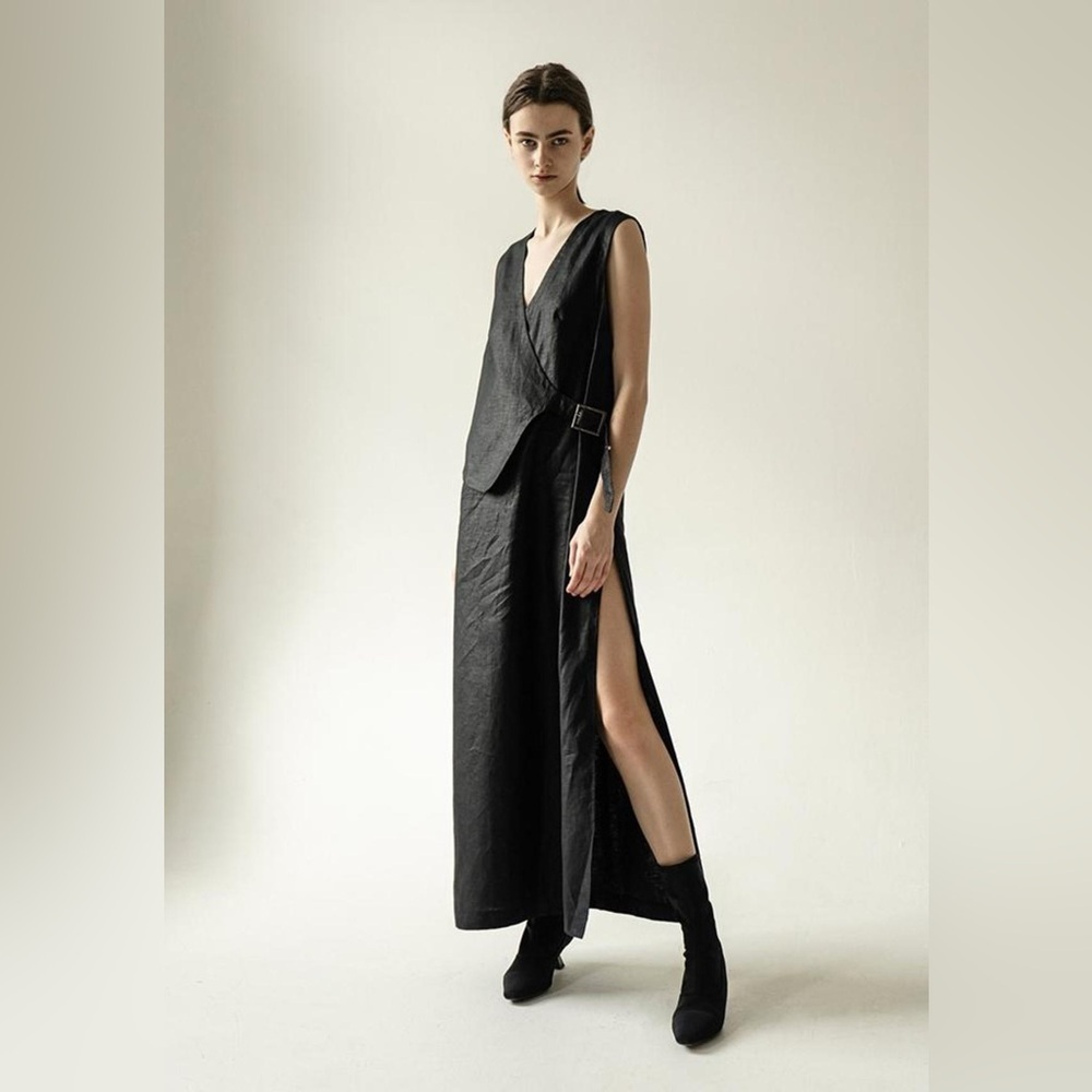 SARAH PACINI | waxed linen midi dress | size 1